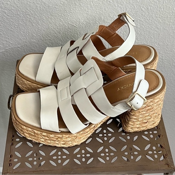 Lisa Vicky Shoes - Lisa Vicky Platform Sandals Woven Strappy Block Heel White Espadrille NWOB